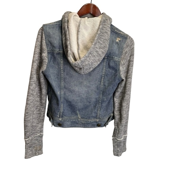 Free People Denim/Knit Hoodie Jacket Distressed Size Small - Picture 3 of 16